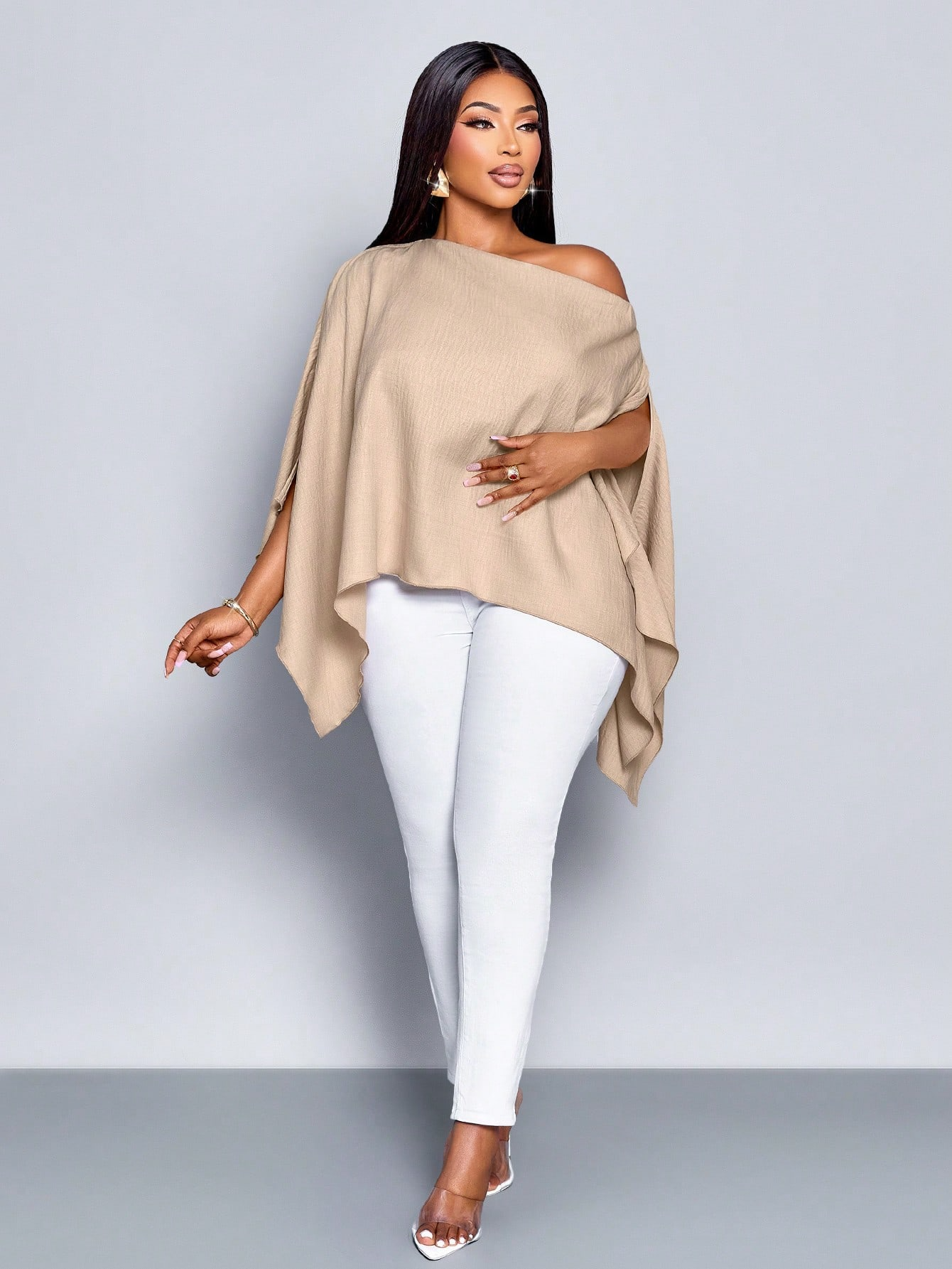 Chemise en lin pour femme à manches cape asymétriques et ourlet asymétrique