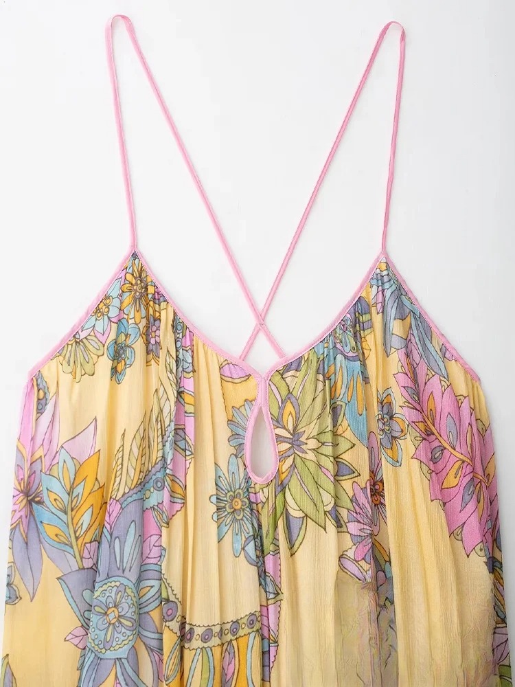 KONDALA Sexy imprimé fleuri en mousseline de soie imprimé robe ample femmes Cami robe de plage ample mode 2025 été dos nu robe féminine