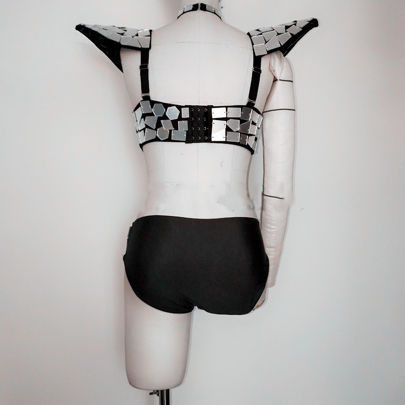 Costume de batterie miroir pour femme, costume de danse, or, argent, paillettes, mouche initiée, tenue de rave évidée, vêtements de performance sur scène, GKnitting Show