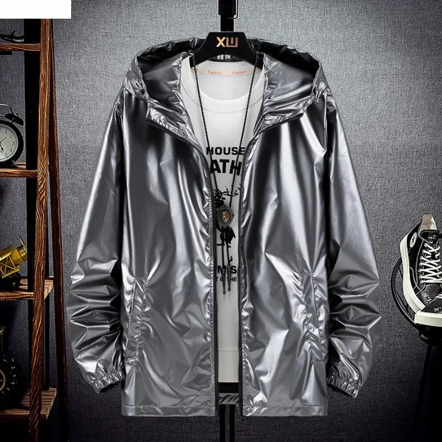 Vestes à capuche pour hommes, Surface brillante, randonnée, pêche, Sport de plein air, coupe-vent, manteaux de Style fin, tendance, vêtements pour hommes 7XL