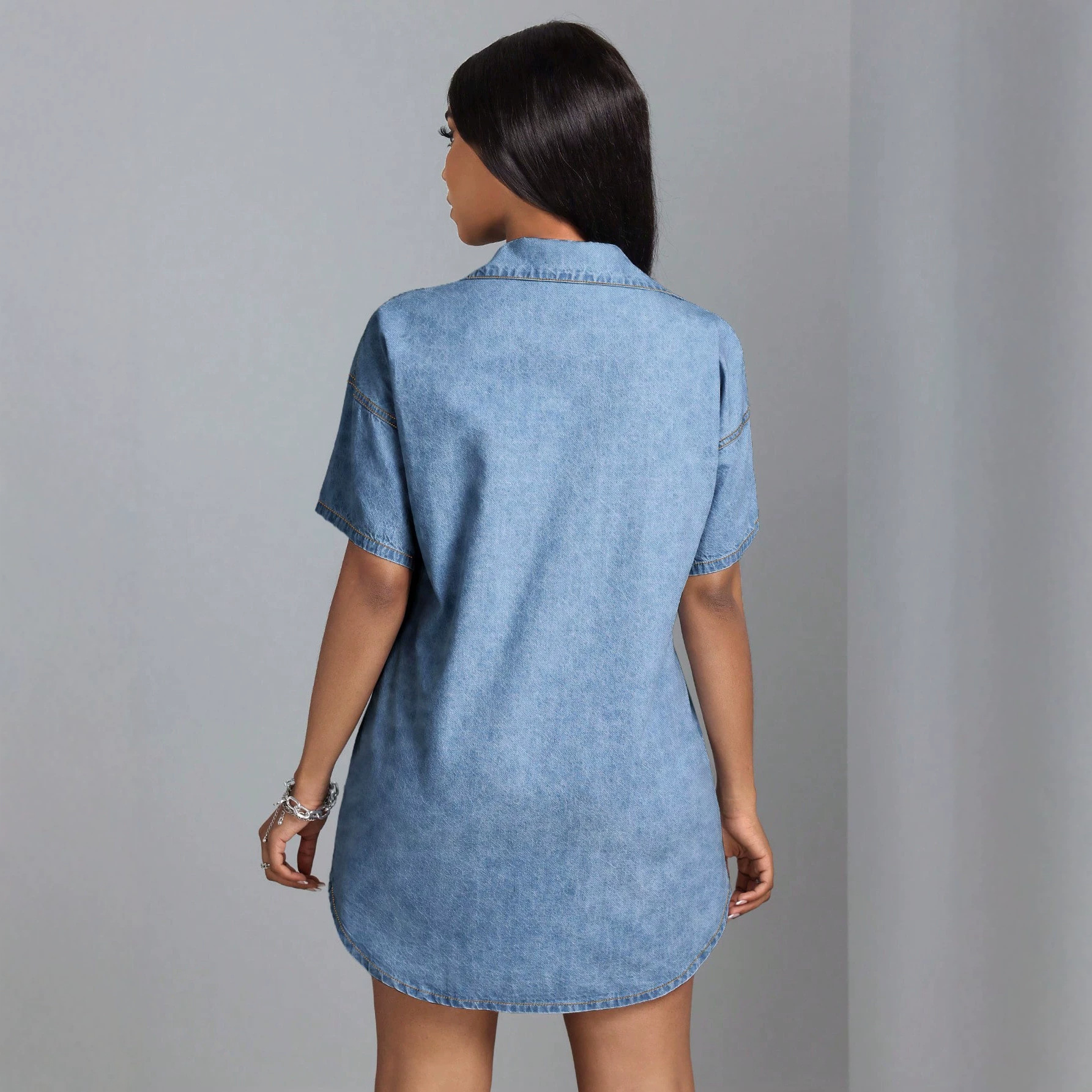 Robe Courte en Jean pour Femme, Coupe Trapèze, Col Rabattu, Style Y2K Streetwear, Élégante, avec Empiècements, pour Soirée, Fête, Travail, Été 2026