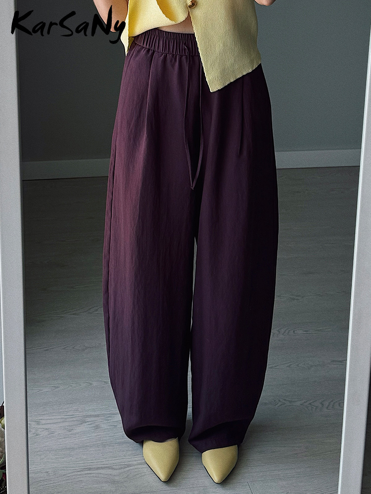 KarSaNy – pantalons d'été amples pour femmes, taille haute, décontractés, couleur unie, bleu marine, en Lyocell, pantalons à jambes larges pour femmes, baggy