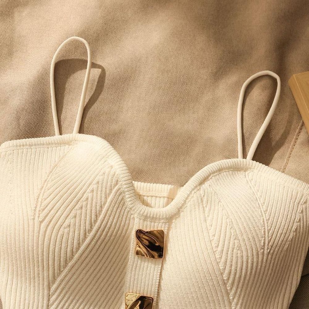 Débardeur d'été tricoté décontracté, sans manches, Slim, ajusté, poitrine, col licou, maillot de corps, chemise haute pour femmes