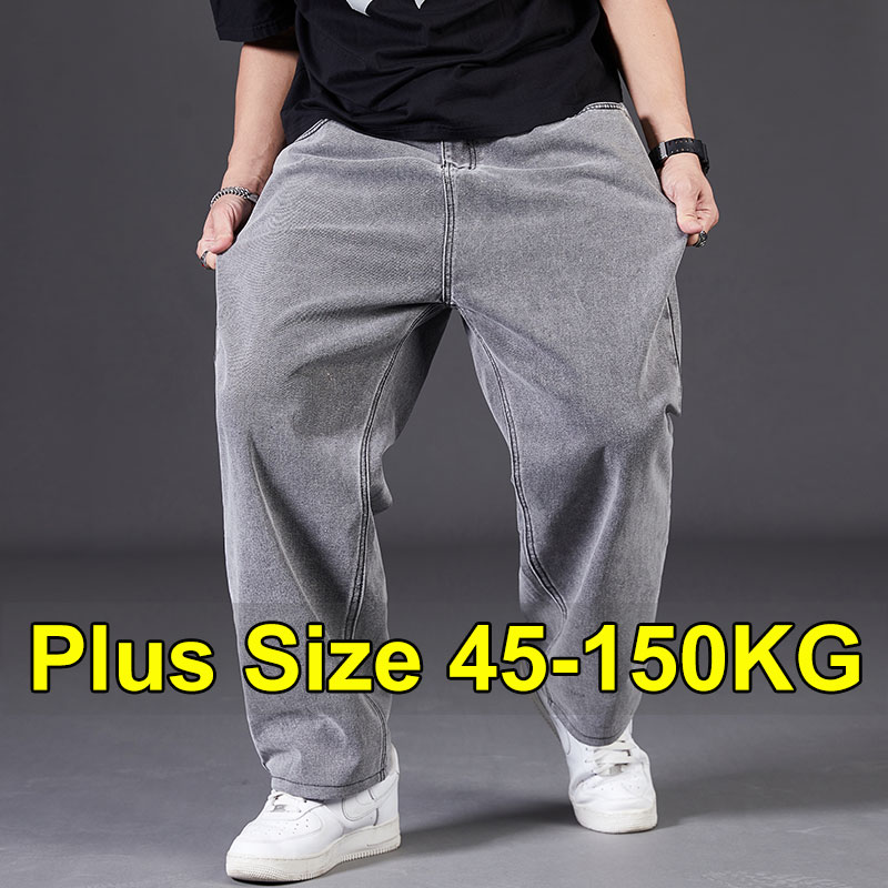Jean grande taille pour hommes, taille haute élastique, Baggy, pantalon en Denim, coupe ample, pantalon de Cowboy, classique, noir, bleu, gris, vêtements