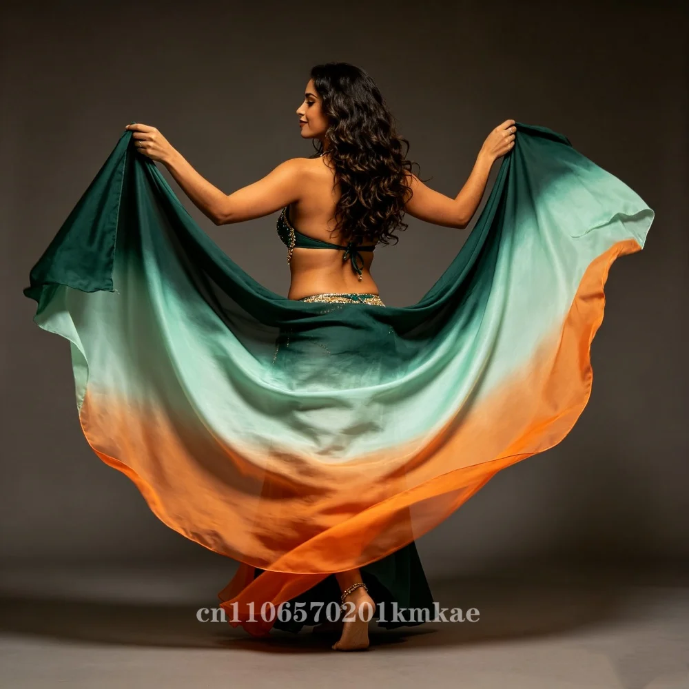Voile de danse 100% soie vert pour femme, châle léger, accessoires de performance pour danse classique, couleur dégradée, 200/250/270cm