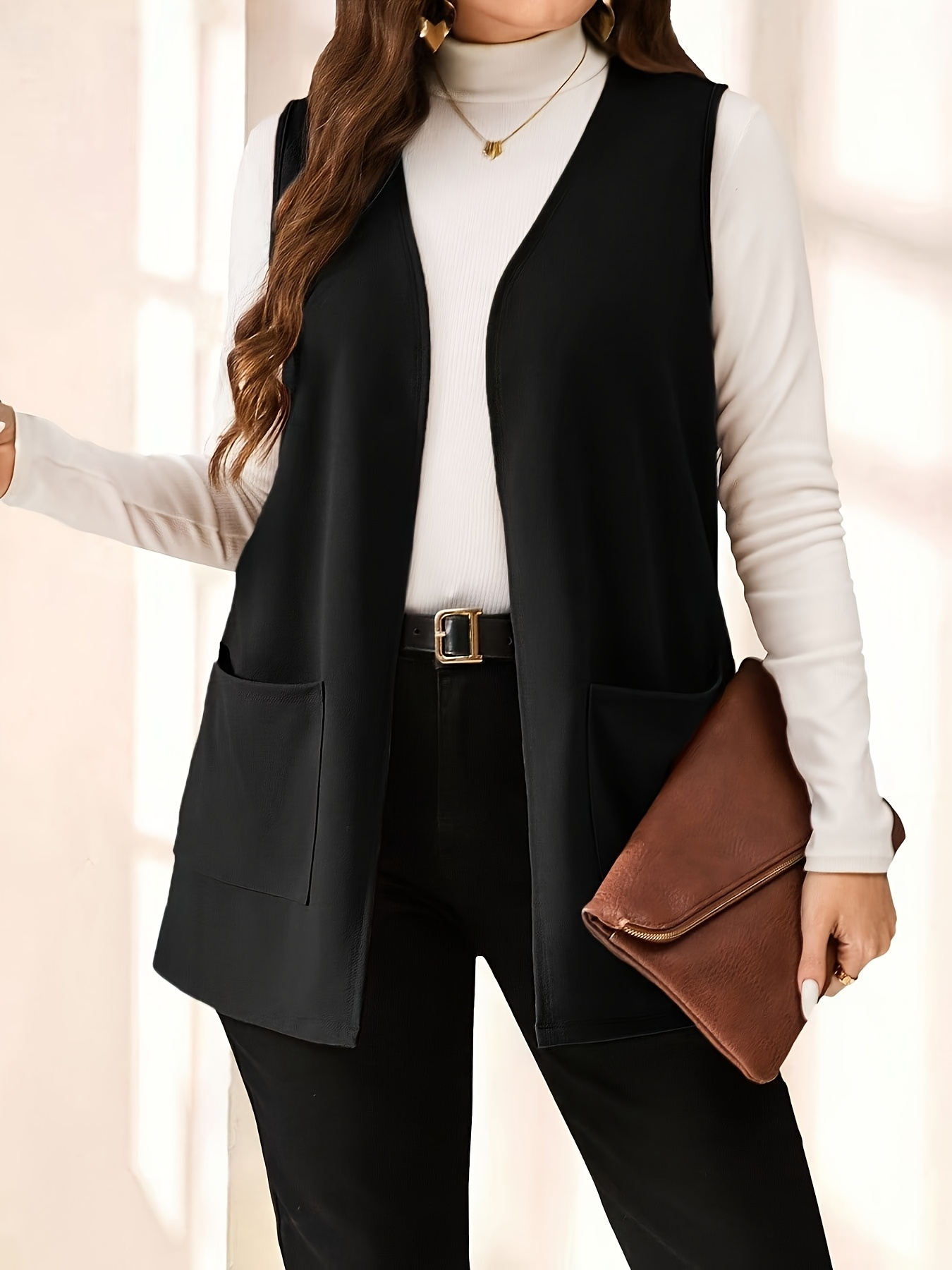 Gilet cardigan élégant grande taille à ouverture sur le devant
