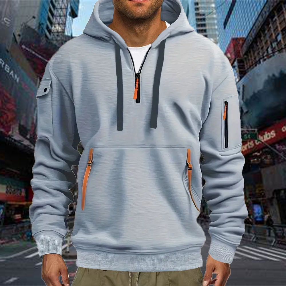 Sweat à capuche de sport décontracté pour homme, idéal pour le printemps et l’automne, de couleur unie, à manches longues, avec poche sur le bras et cordon de serrage, disponible en grandes tailles.