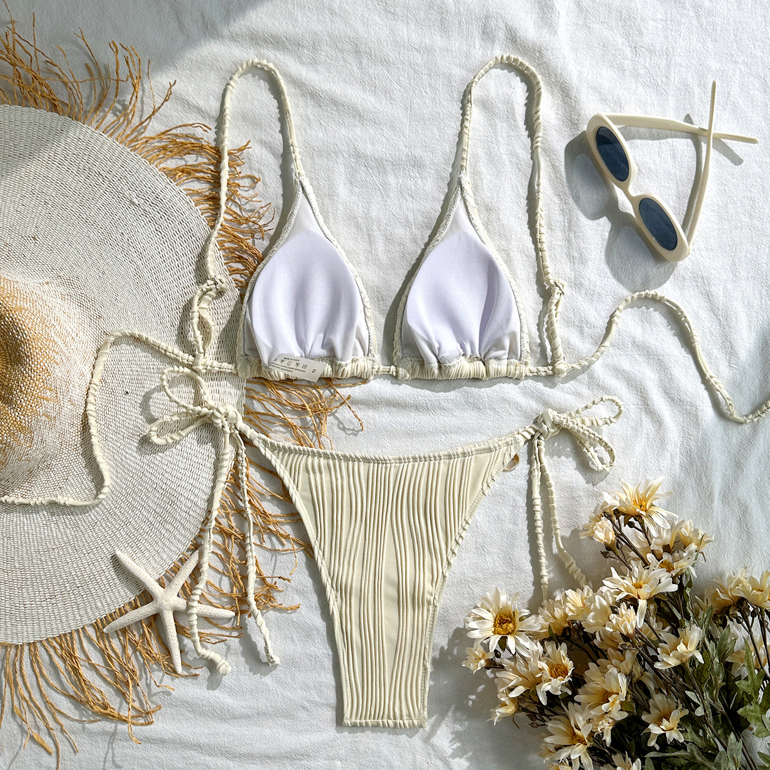 Maillot de bain deux pièces pour femmes, ensemble bikini à cordon de couleur unie, maillot de bain d'été pour la plage, maillot de bain de vacances