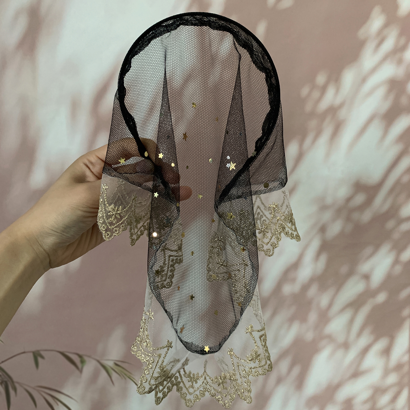 Serre-tête en tulle noir français, foulard triangulaire en dentelle, bandeau de style rural, nouveau foulard et accessoire pour cheveux 2026 SA155