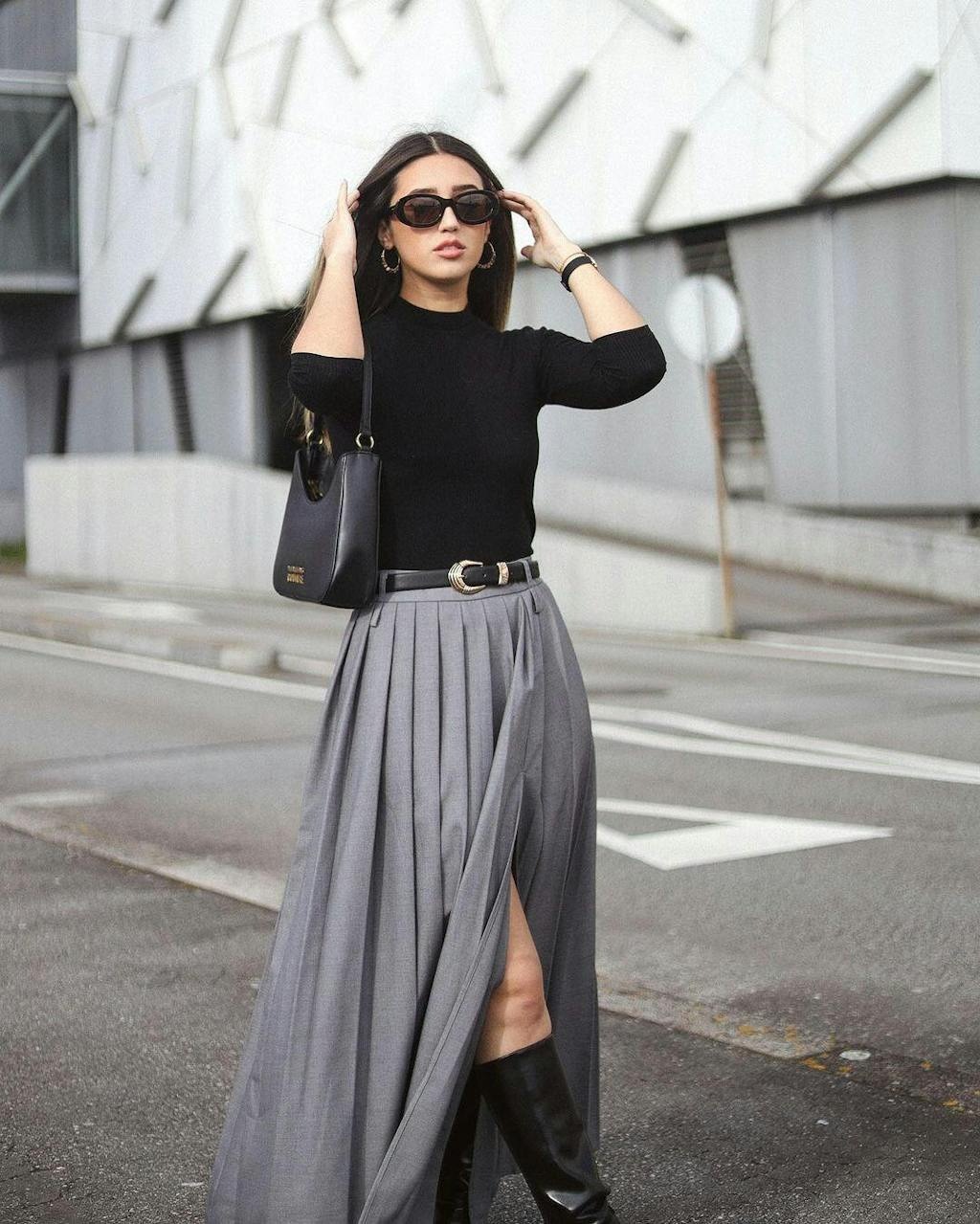 Jupes plissées pour femmes, costume gris, à la mode, taille haute, Slim, fente, jupe longue pour les déplacements, vêtements Y2k, nouvelle collection