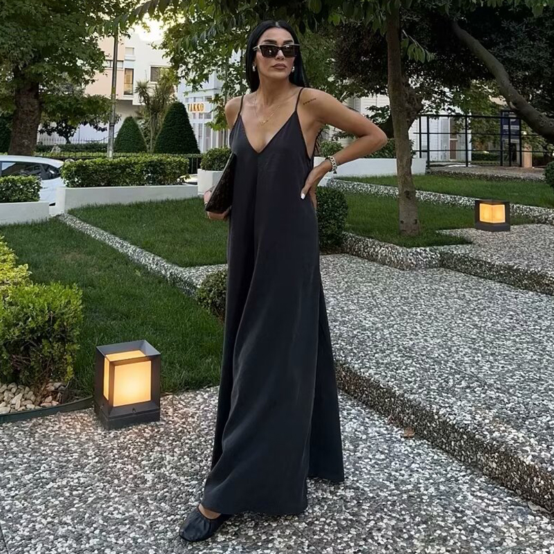 MUJER noir Slip longues robes pour femmes rouge drapé robe d'été femme 2025 Sexy dos nu Maxi robe femmes été robes de plage