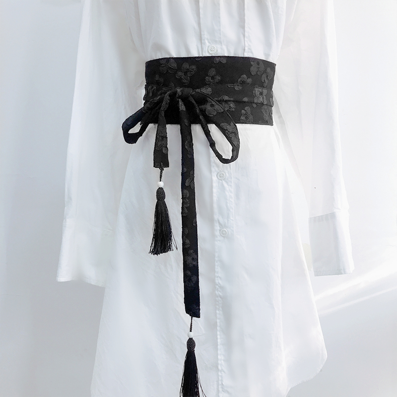 Kimono japonais traditionnel pour femmes et filles, cardigan Obi, ceinture de taille élégante, robe Harajuku, ceinture bandage à pampilles imprimées