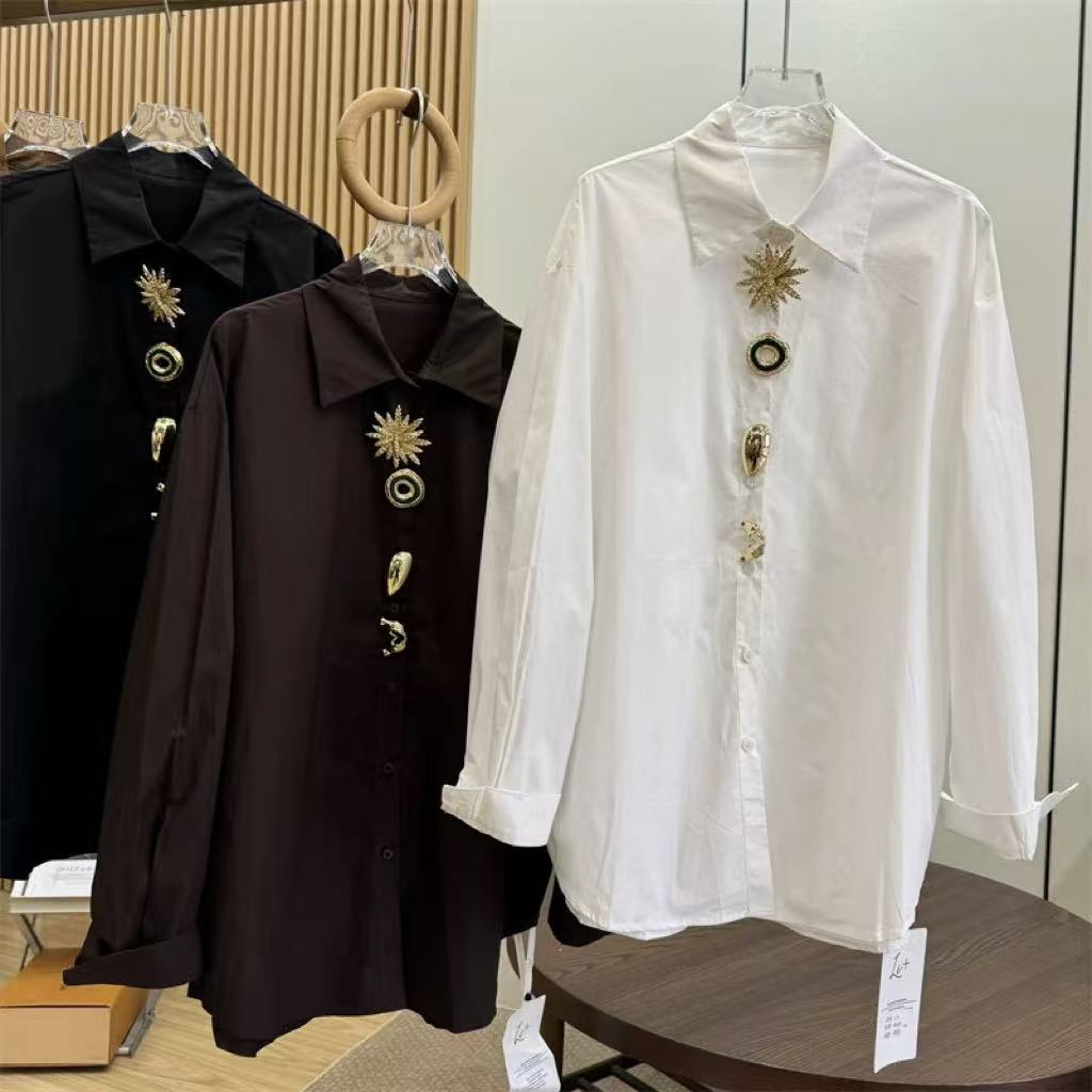 Marque de luxe blanc noir chemises Blouses pour femmes à manches longues hauts amples décontractés femme vêtements blusas de mujer femme chemise