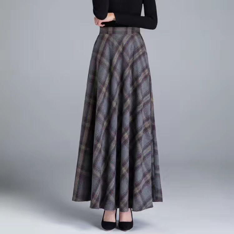 Jupe longue en laine taille haute pour femme, jupes en laine basique, optique décontractée féminine, élastique chaude, jupes maxi A-Line, mode hivernale, O839