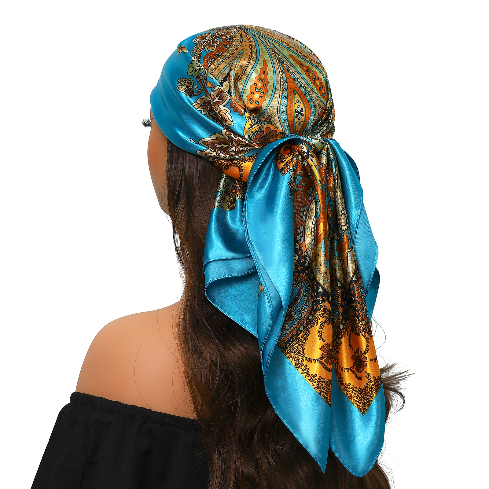 1 pièce Foulard carré de luxe pour femme 90*90cm en soie satinée, bandana doux, écharpe de cou, hijab, foulard pour cheveux pour femmes