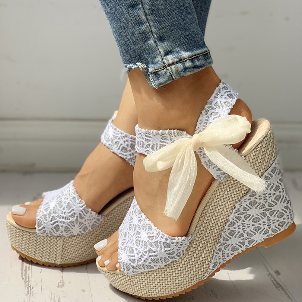 Personnalisable dentelle chaude loisirs femmes compensées talon femmes chaussures 2025 été sandales fête plate-forme talons hauts chaussures femme chaussures