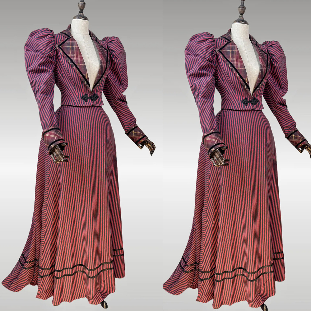 Costume Victorien Édouardien Vintage des années 1890-1900, Robe de Duchesse, Costume Downton Abbey, Ensemble 2 pièces (Veste et Jupe), Tenue de Bal ou de Cérémonie