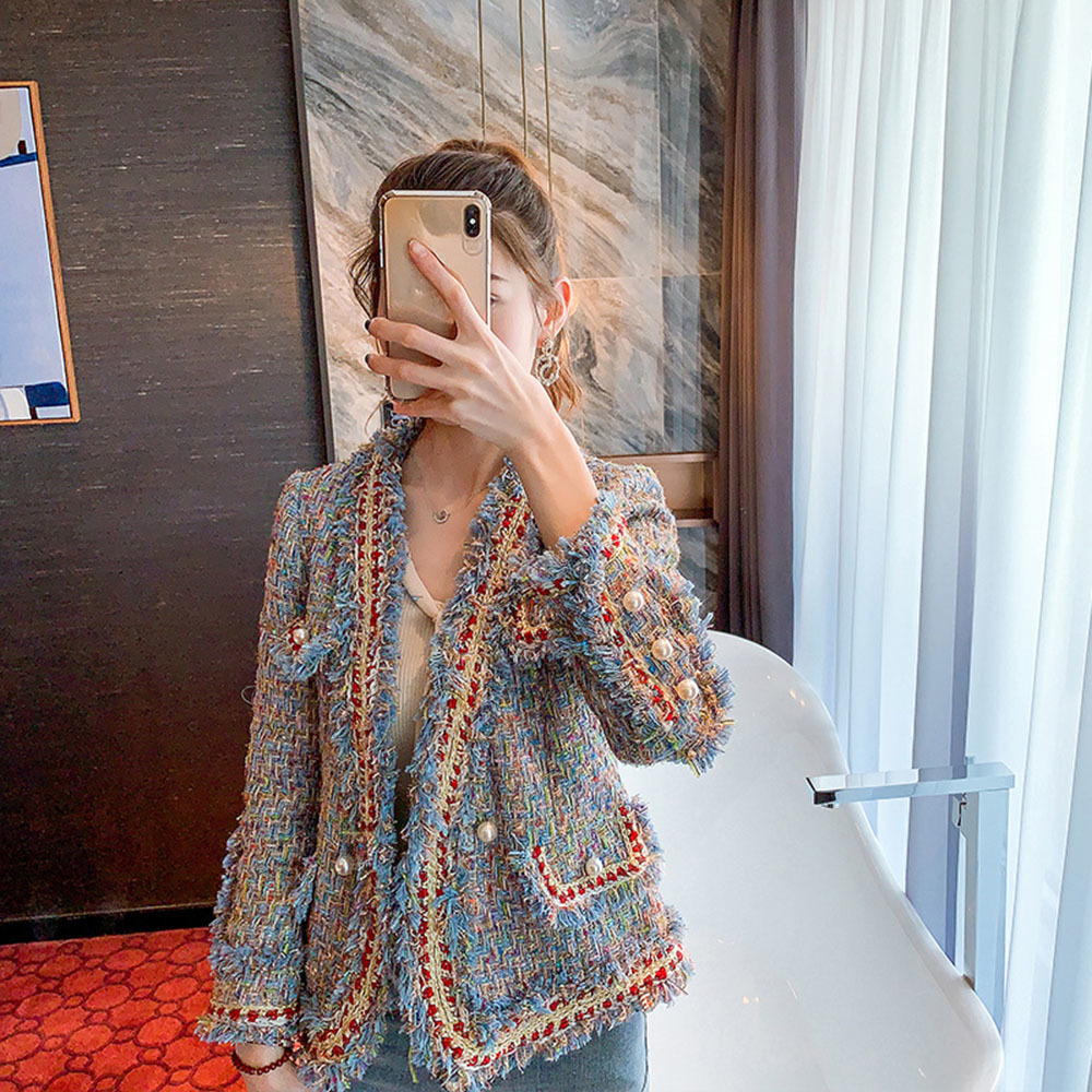 Femmes simple boutonnage Vintage Tweed laine veste manteau gland vestes courtes vêtements d'extérieur de haute qualité printemps automne manteau