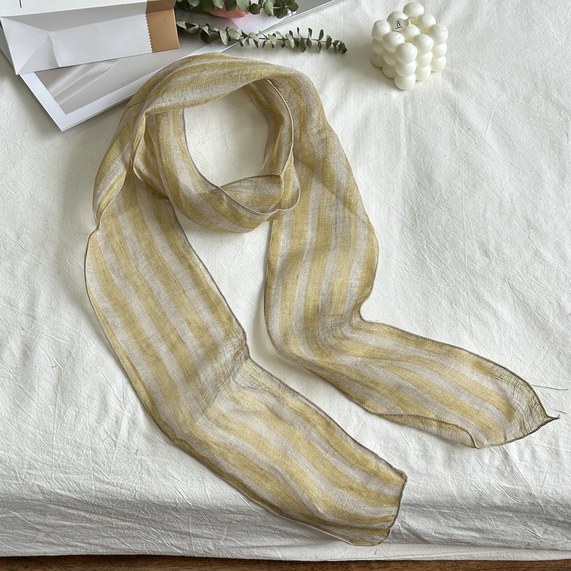 Écharpe longue et fine 100 % lin de haute qualité, assortie à toutes les tenues, nouvelle collection printemps-automne pour femme, petit foulard, bandeau pour cheveux, ruban pour sac à main