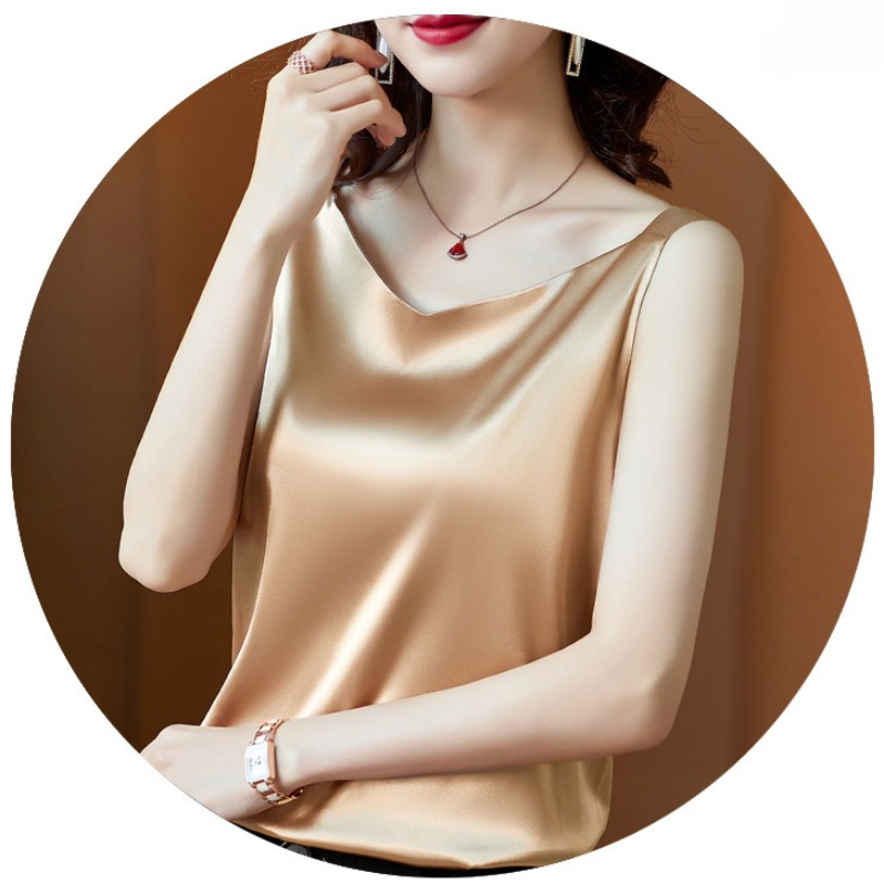 InjWomen-Chemisier Brodé en Satin et Dentelle pour Femme, Haut à Col en V, Imprimé, Style Coréen