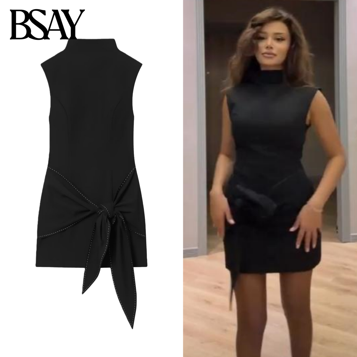 BSAY Bow robe courte pour les femmes mode automne hiver couture dos Zip gilet robes français Chic femme vêtements de soirée