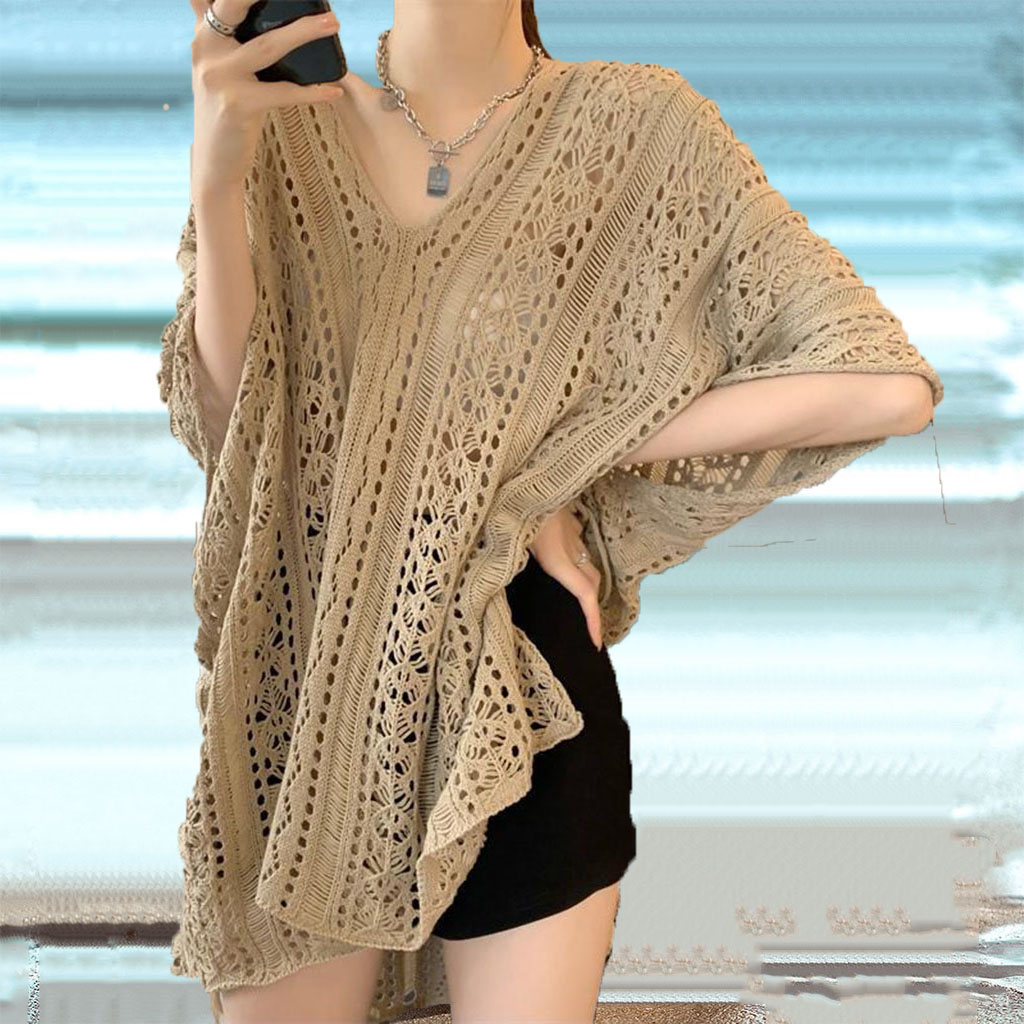 Maillots de bain pour femmes Crochet dentelle plage couvrir Bikini maillots de bain tricoté robe de couverture femmes maillot de bain col en V côté fendu maillots de bain
