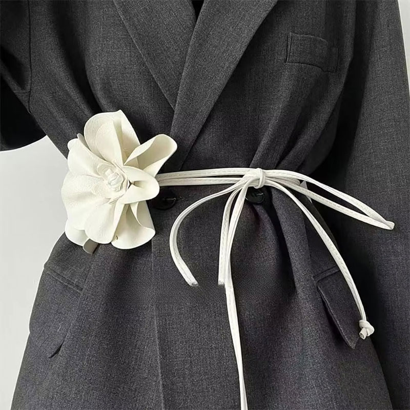 Ceinture Bohème en Cuir PU avec Grande Fleur à Nouer, Sash Décoratif pour Robe, Accessoire Gothique Vintage Polyvalent
