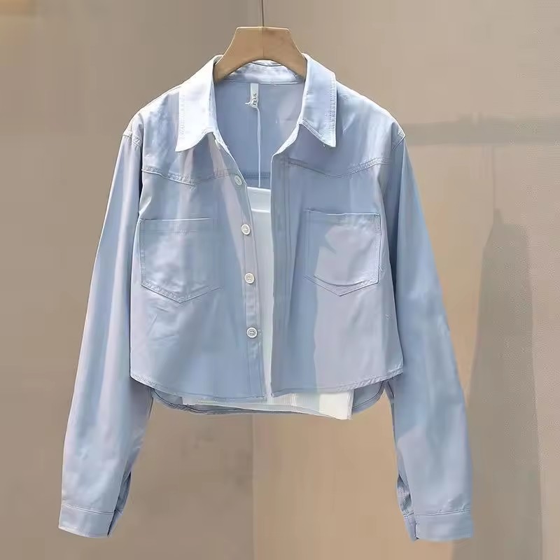 Mode femmes lâche recadrée Blouses courtes 2025 nouveau printemps été à manches longues mince manteaux décontractés femme coréenne haut Blouse