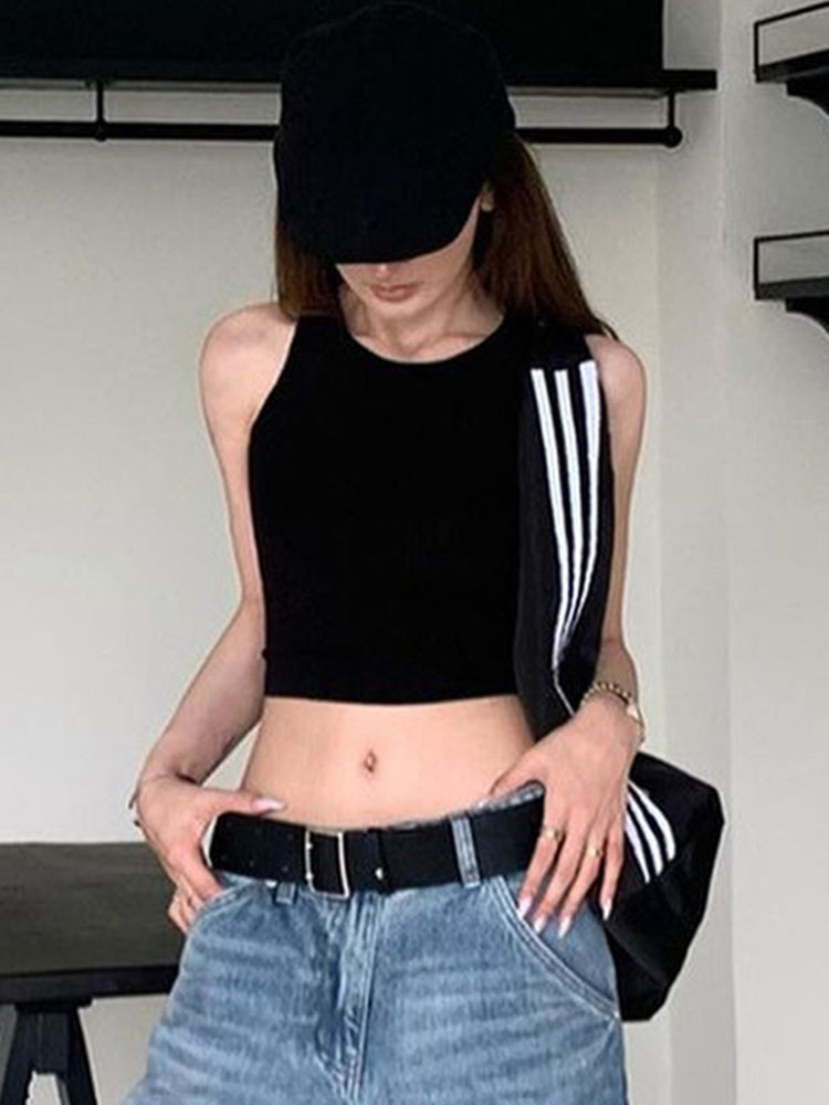 Haut court dos nu Y2K pour femme, haut en émail noir mignon, mode estivale, style années 2000