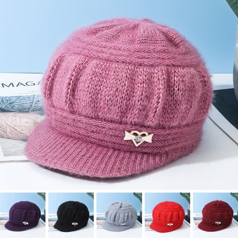 Chapeau en laine tricoté pour femmes, couleur unie, casquette coupe-vent, couvre-chef d'hiver pour personnes d'âge moyen