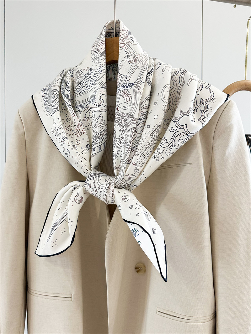 Foulards de luxe en sergé de soie pour femme imprimé double face