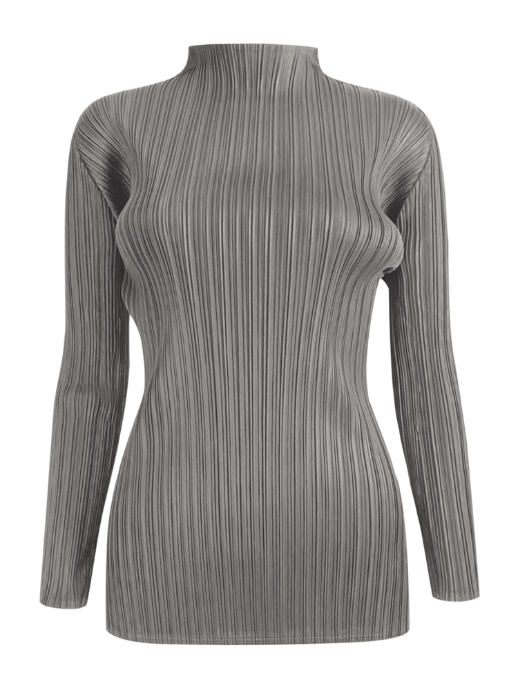 Miyake plissé classique basique col roulé à manches longues hauts femmes mode coréenne vêtements esthétiques