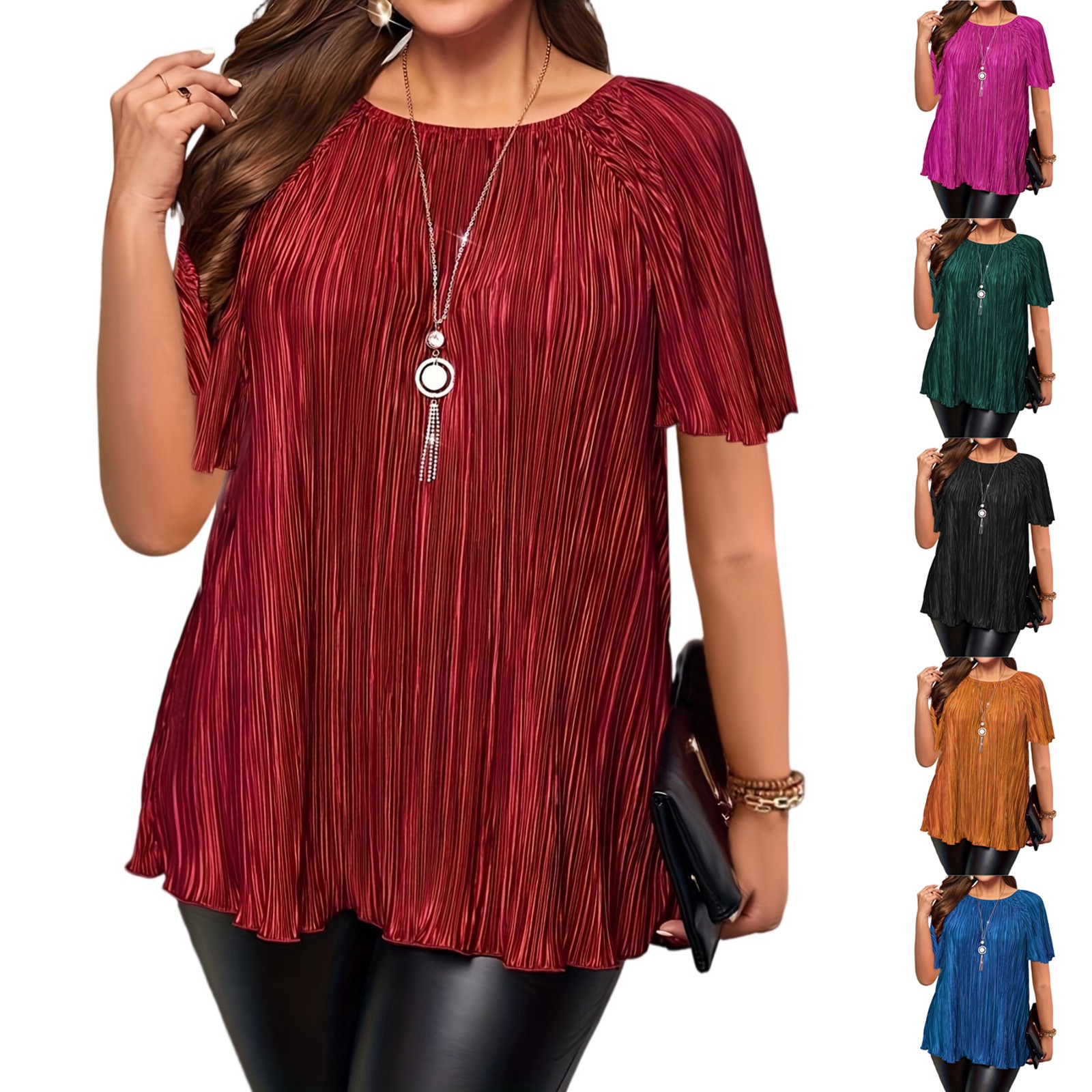 Grande taille T-Shirts pour femmes couleur unie col rond manches courtes ample grande taille haut été habillé blouses décontractées hauts