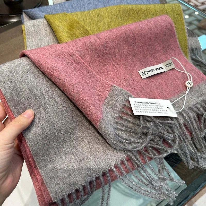 Écharpe australienne en laine Pure pour femme, châle chaud en cachemire à longues franges, écharpe de cou tricotée chaude pour l'hiver, accessoires pour femmes