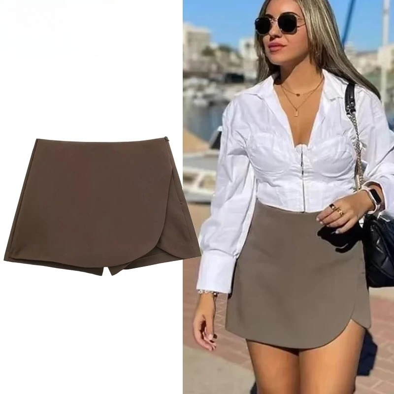 Jupe-short femme taille haute marron jupe pantalon élégant été rose noir Mini jupe short asymétrique décontracté blanc cassé jupe-short