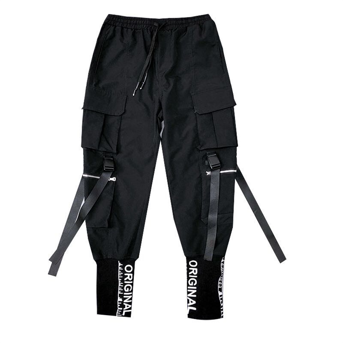 Pantalon Cargo pour hommes, décontracté, Hip Hop, couleur frappée, poches multiples, Streetwear, rubans, Techwear, survêtement pour garçons