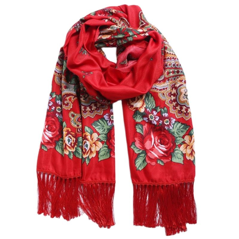 Écharpe ethnique pour femme 190x65cm, longue, à imprimé floral, broderie ukrainienne, hijab, châle chaud d'hiver, bandana à franges