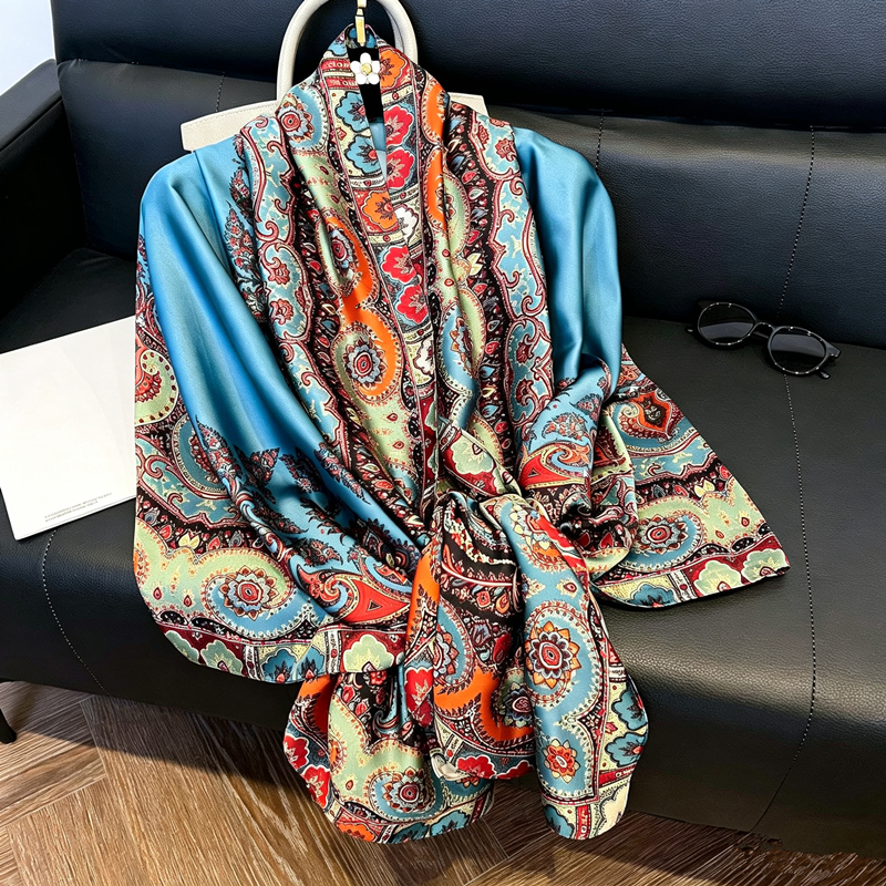 Écharpe en satin de soie grande taille 180*90cm pour femme, imprimé automne, nouveau châle de printemps, foulard, pashmina, écharpe de voyage