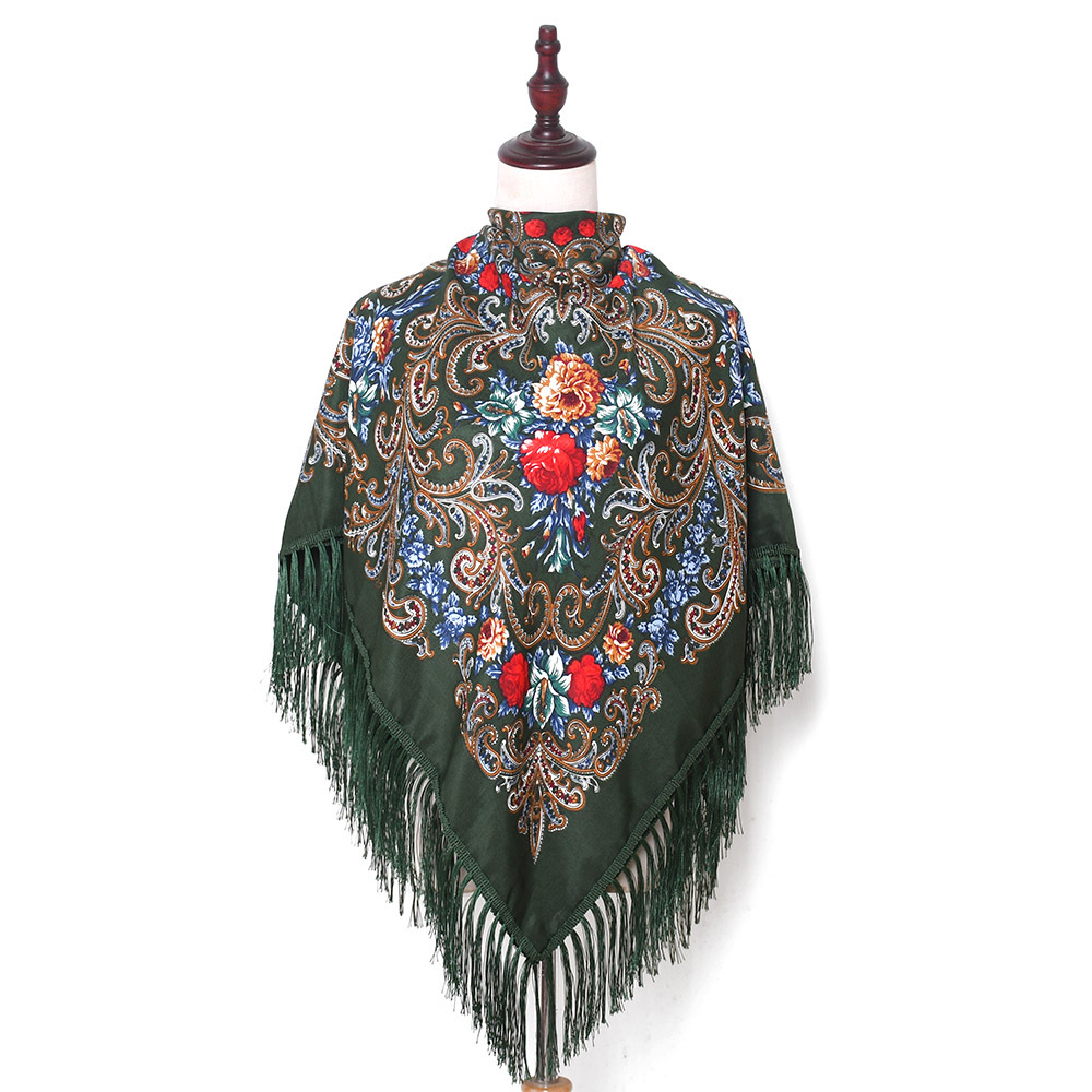 Foulard National russe pour femmes, 130x130cm, Bandana Floral de luxe, châle ukrainien à franges, grande taille, mouchoir, bandeau Babushka
