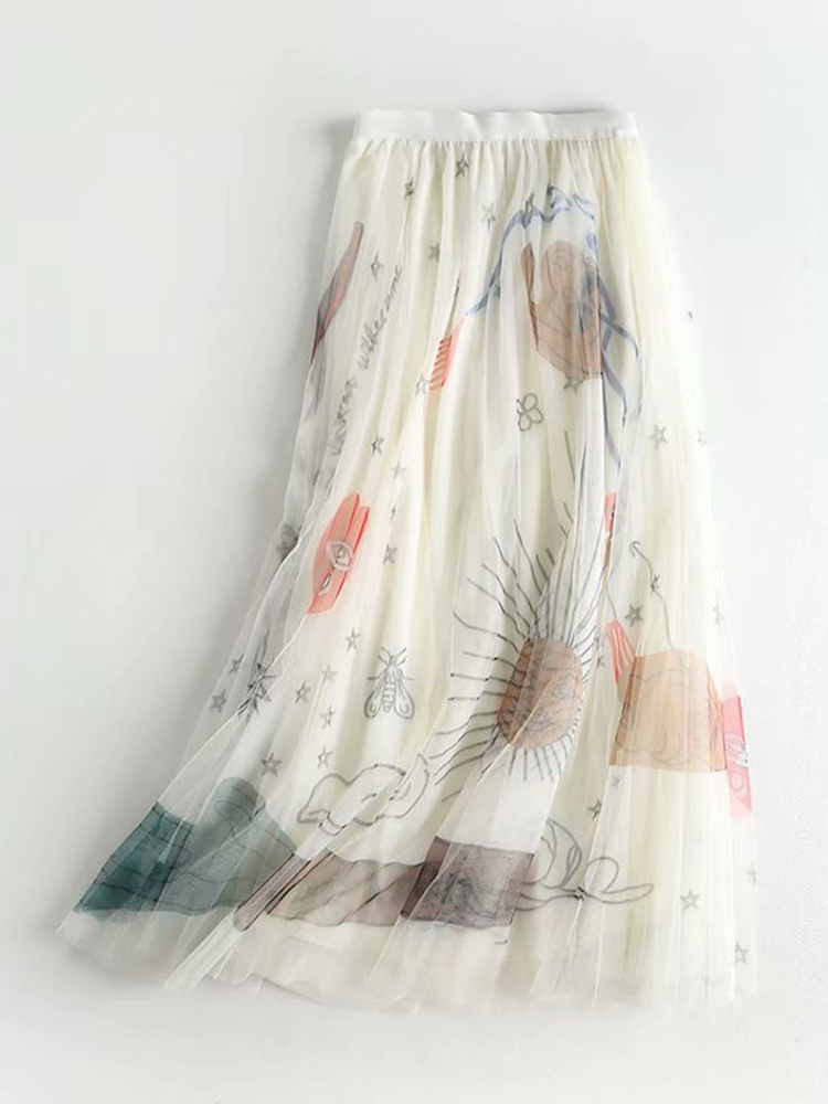 Jupe trapèze taille haute pour femme, maille imprimée, jupe longue plissée mi-longue, mode automne et été, nouveau, 2023