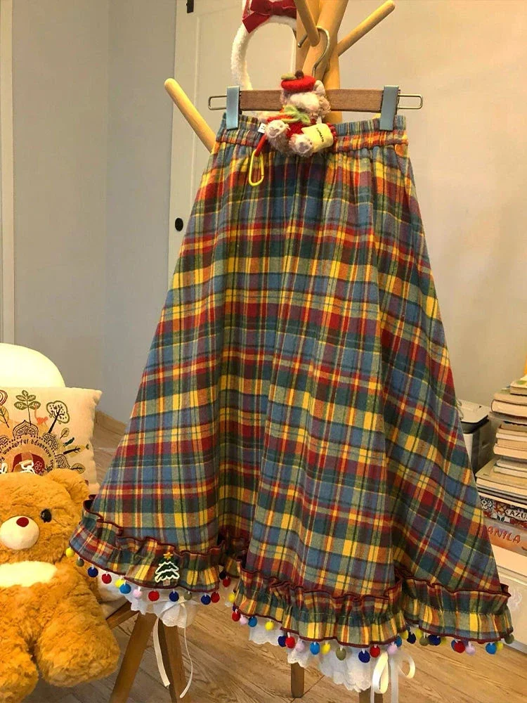 Jupe patchwork à taille élastique pour femme, jupe A-Line à carreaux, design chic, vintage, mignon, mode féminine, Aazole Aadt, Y2K, Kawaii