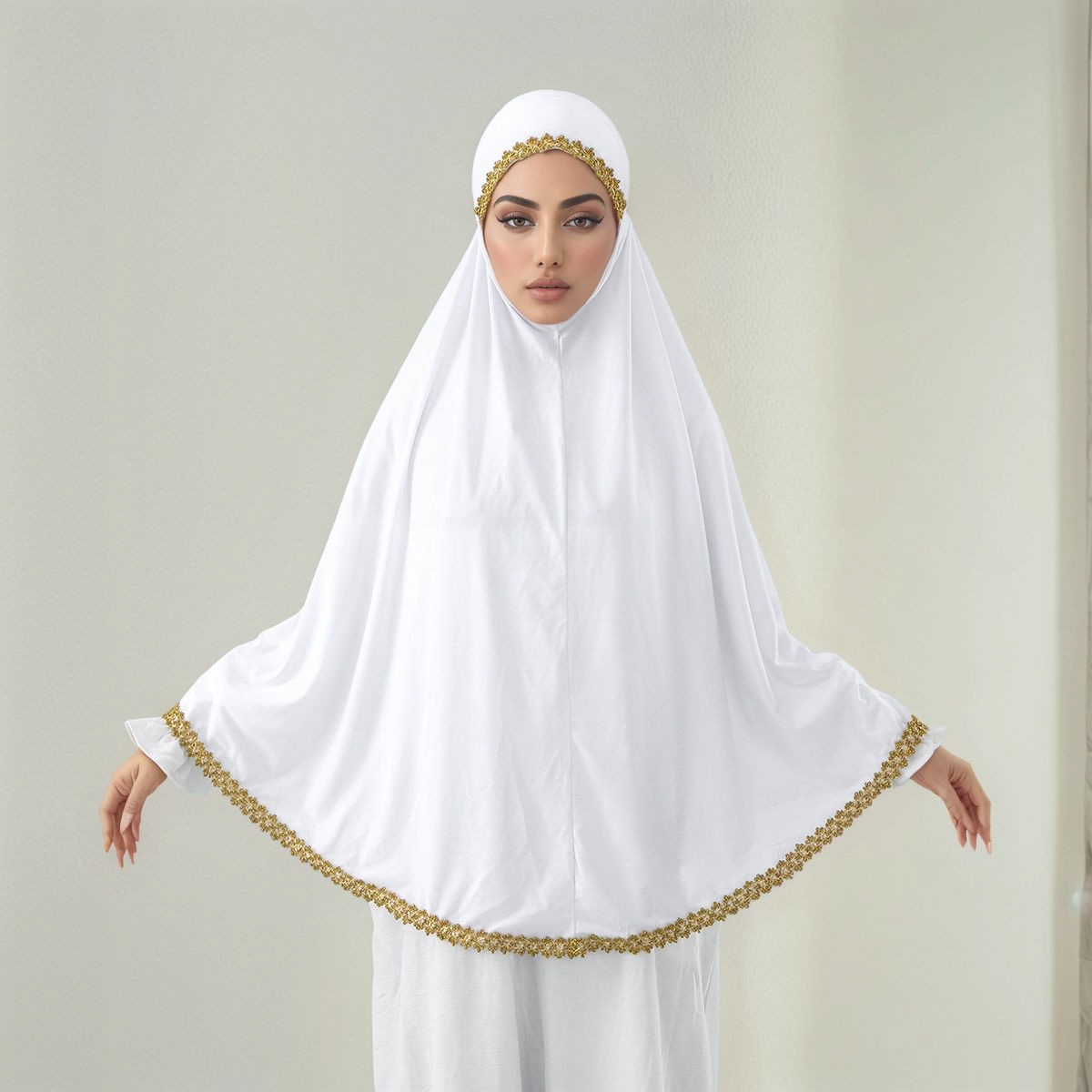 Abayas musulmanes à couverture intégrale avec bordure en dentelle scintillante, hijab instantané uni pour femmes, en coton et chanvre de qualité supérieure, robe de prière pour le Ramadan