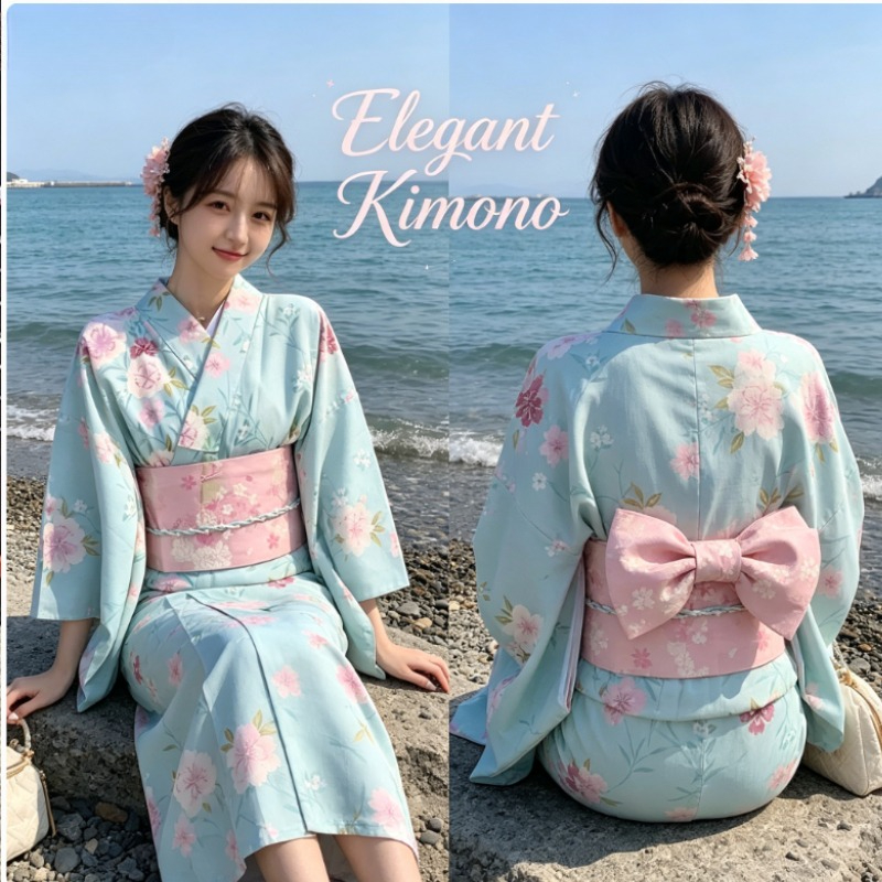 Kimono Yukata rétro amélioré, tenue japonaise élégante et littéraire, idéale pour la photographie de portrait en studio et les tenues à thème décontractées