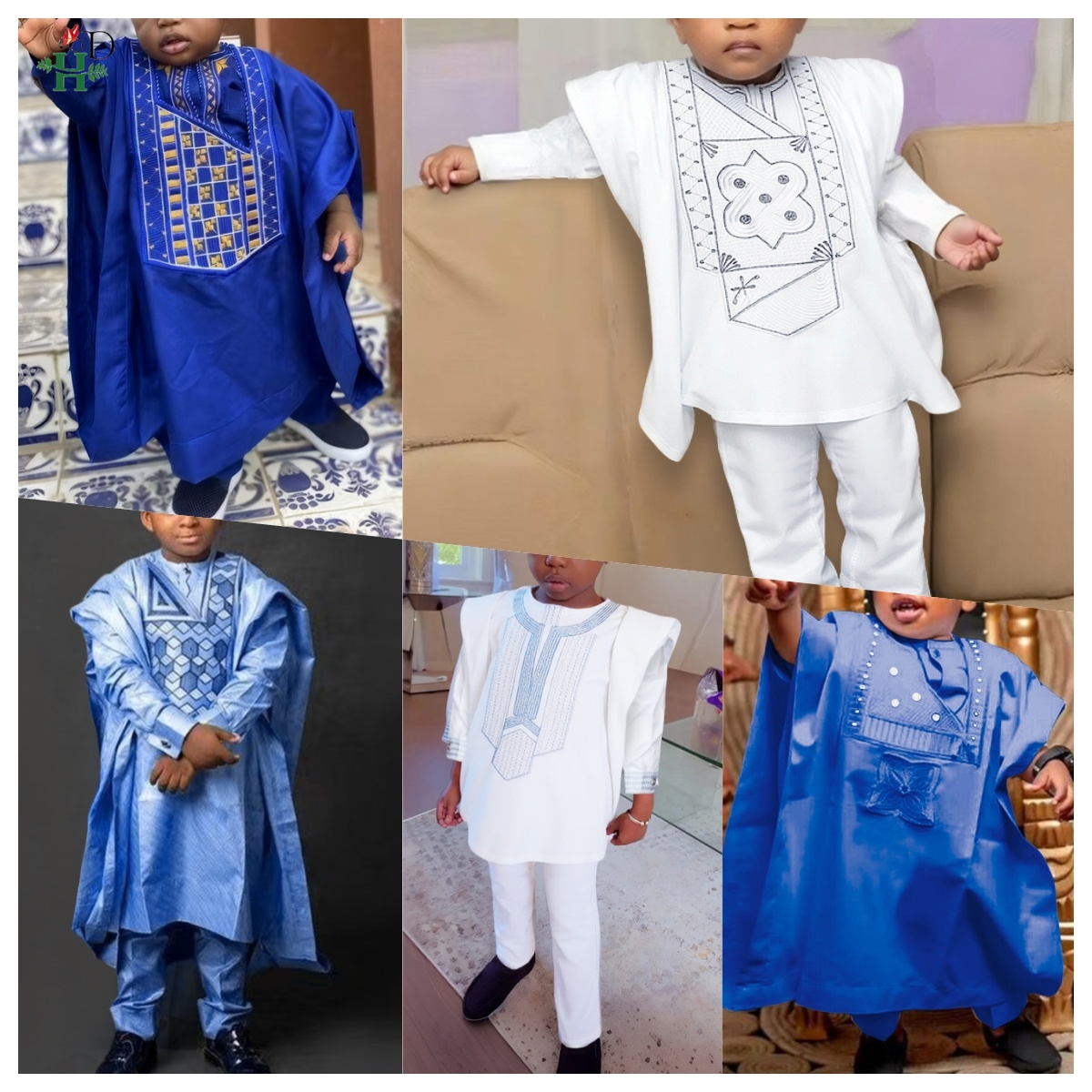 2025 nouveaux vêtements traditionnels africains pour enfants garçon blanc bleu 3 pièces ensemble à manches longues hauts broderie Dashiki Robe chemise pantalon enfant