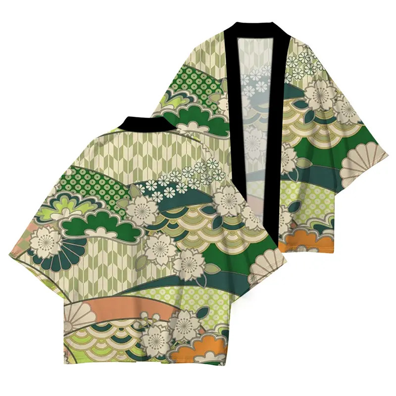 Vêtements traditionnels japonais de haute qualité, kimono décontracté ample, motif vague soleil rouge imprimé, protection UV estivale, kimono S-5XL