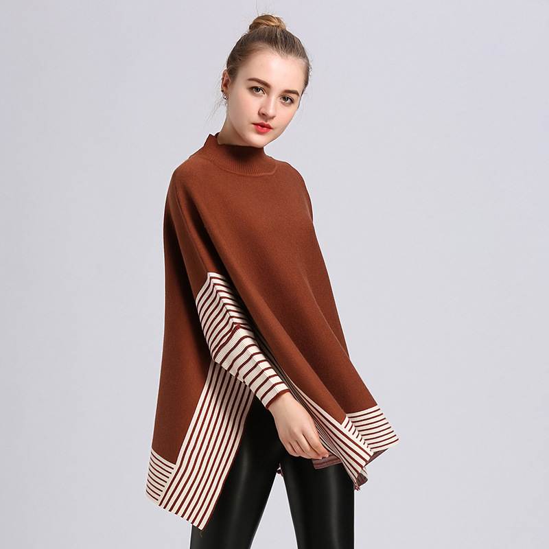 Poncho à col roulé pour femme, pull à manches chauve-souris rondes, châle pour femme, automne, hiver, printemps, nouveau
