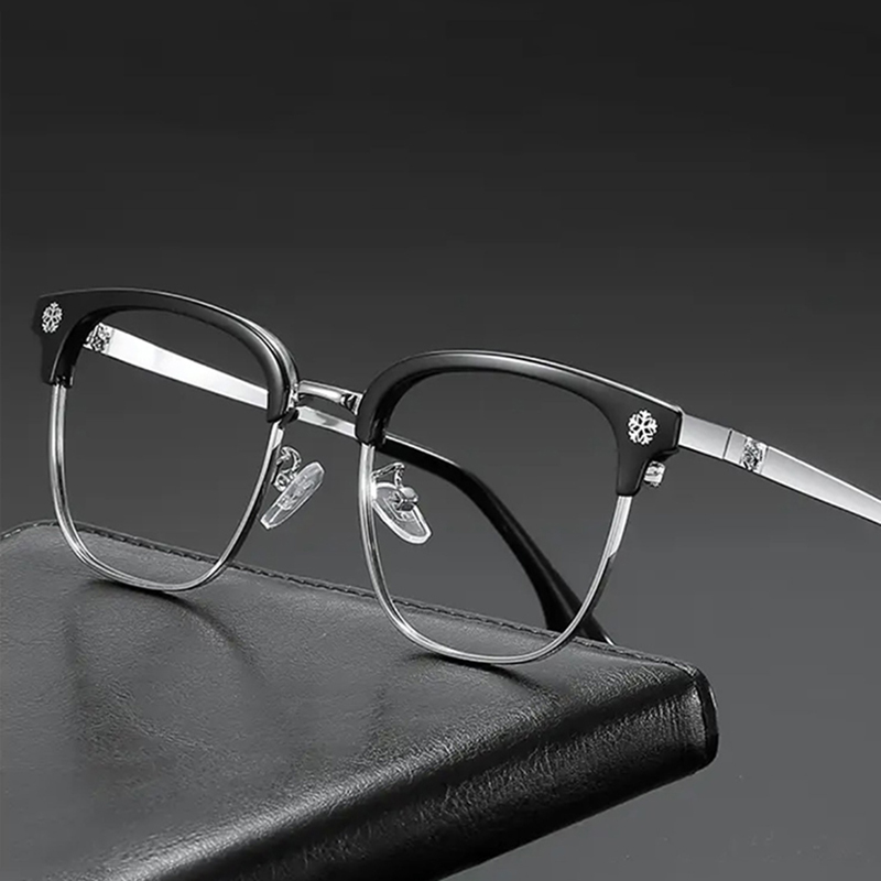 Lunettes à demi-monture de style japonais pour hommes et femmes, lunettes d'affaires, nouvelle mode, lunettes à motif de neige
