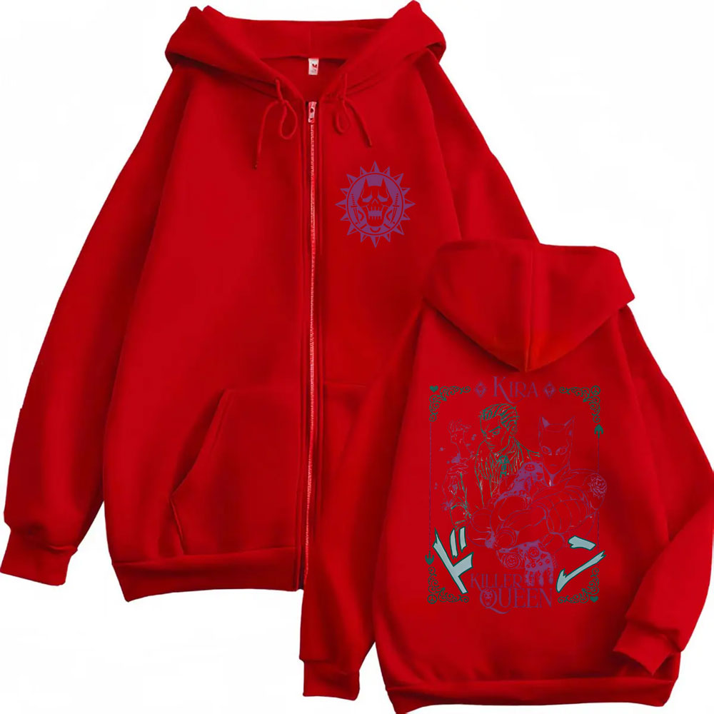 Anime Jojo's Bizarre Adventure Kira Killer Queen sweat à capuche avec fermeture éclair hommes femmes Manga décontracté Vintage veste zippée mâle manteau surdimensionné