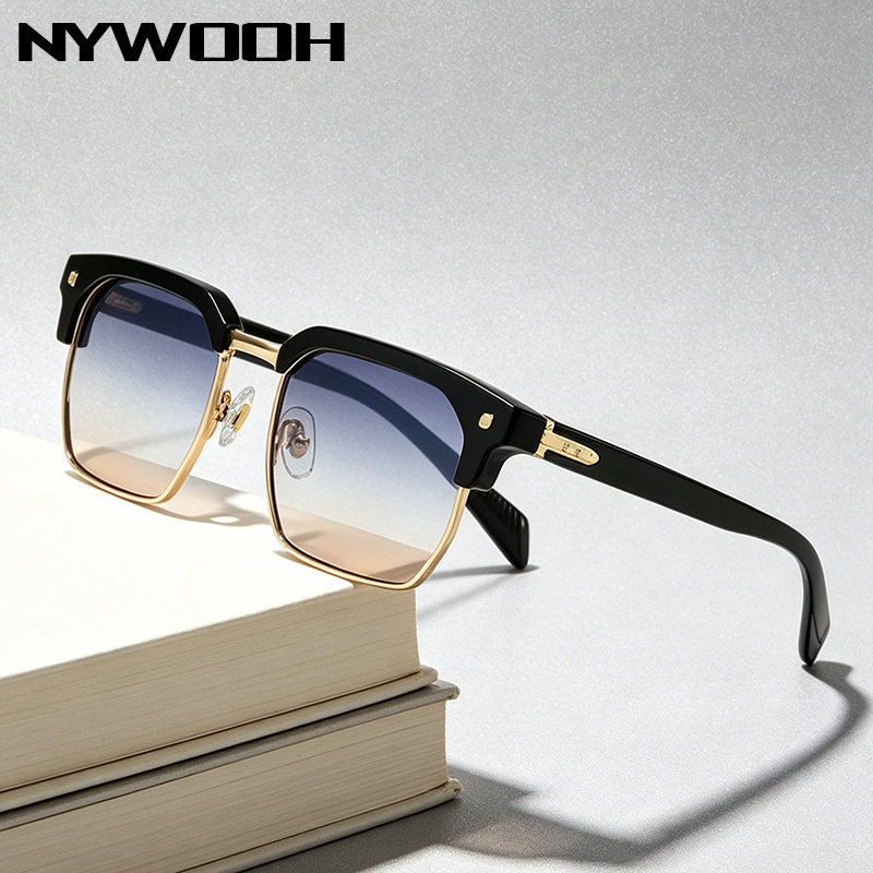 Lunettes de soleil de luxe simples pour hommes et femmes, monture carrée en métal avec rivets, protection UV pour les voyages en extérieur