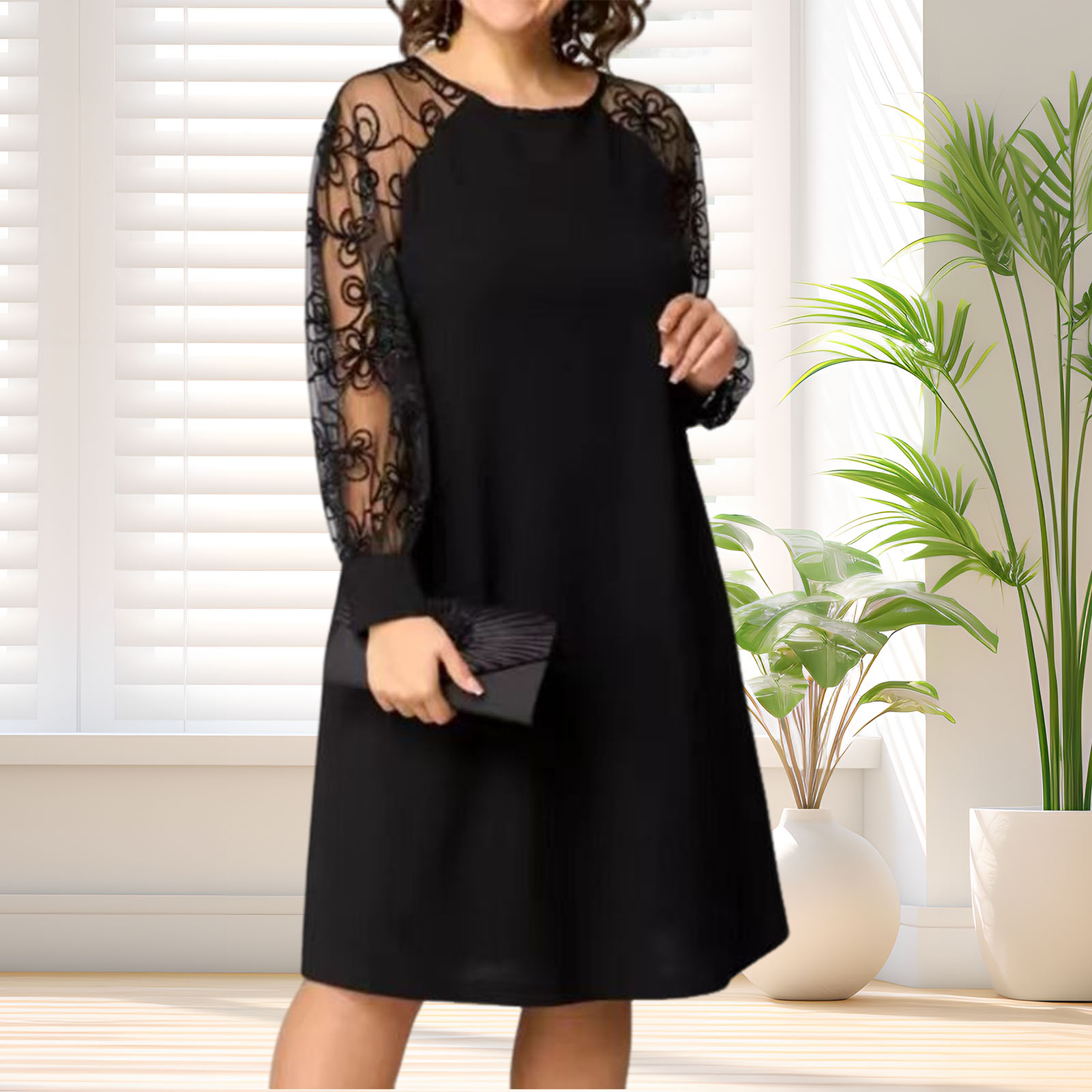 Robes élégantes pour femmes, tenue de soirée transparente, manches longues, dentelle florale, mi-longue, pour mère de la mariée, printemps/été, 2025